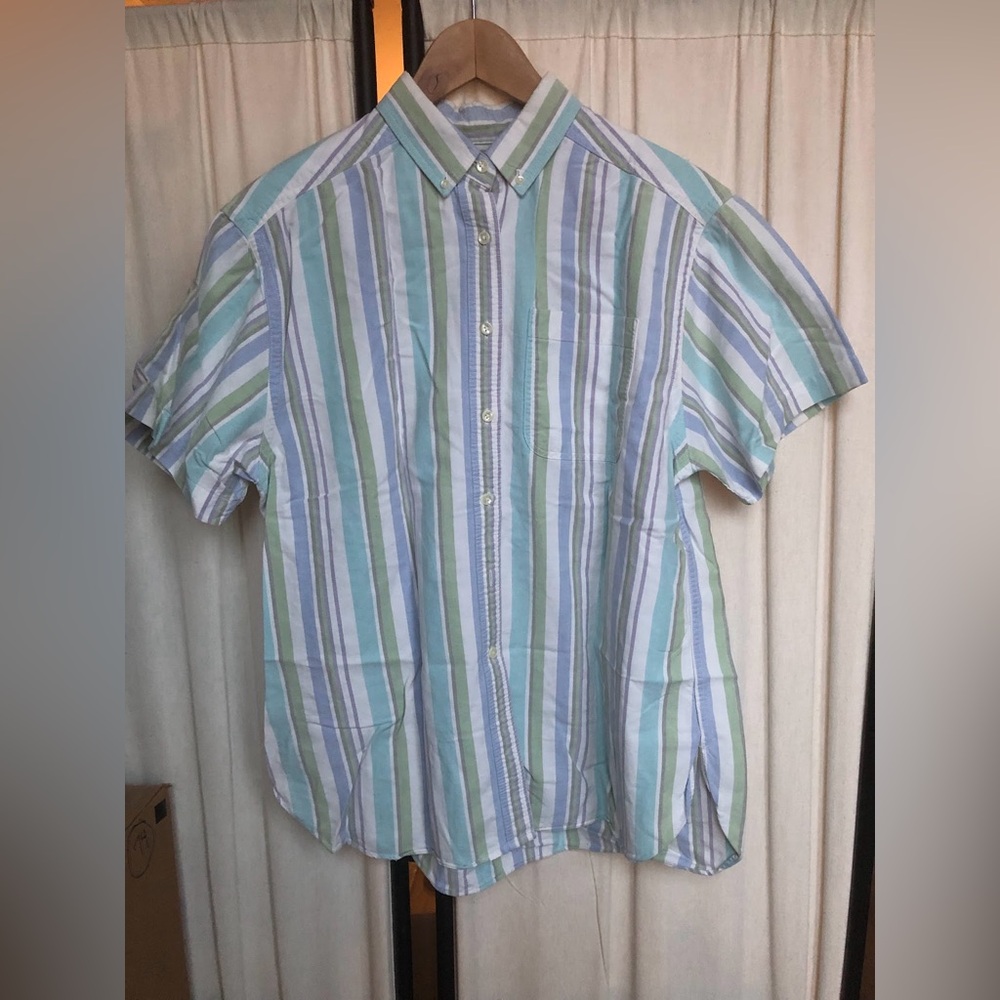 LL Bean Striped Colorful Summer Pastel Striped Shirt Short Sleeve - Picture 6 of 10
